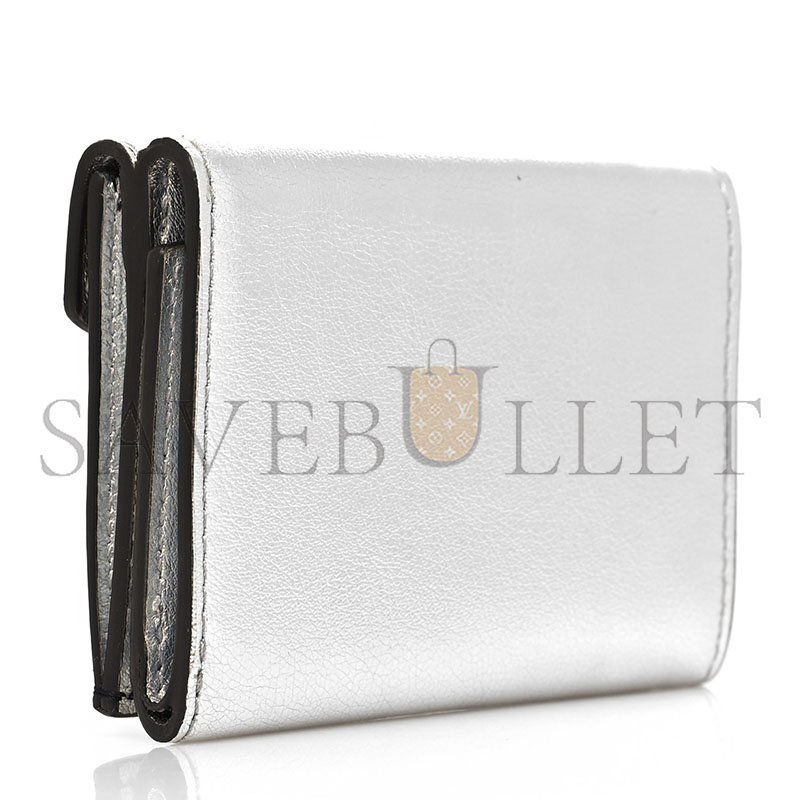 FENDI MICRO TRI-FOLD MINI WALLET WITH SILVER METALLIC FF LOGO F (9*6*3cm) 
